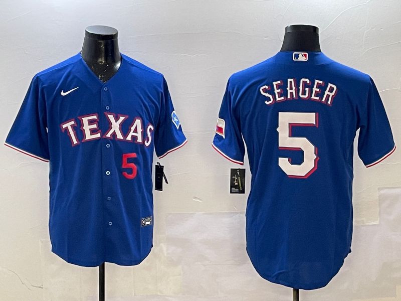 Men Texas Rangers #5 Seager Blue Game 2025 Nike MLB Jersey style 3